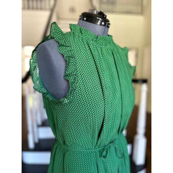 Green Polka Dot Chiffon Ruffle Dress Spring Summer Office Church Modest Travel - Picture 7 of 11